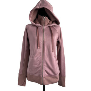 Athleta Triumph Luxe Shine Hoodie Womens Medium Dogwood Mauve Tiny Flaw